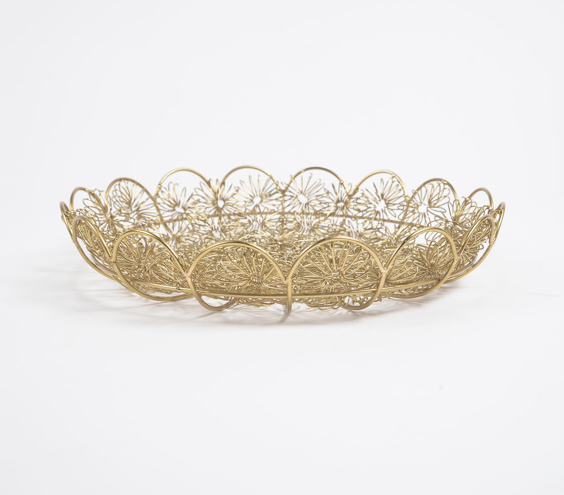 Antique Gold-Toned Coiled Floral Iron Platter-Qalara-Urbanheer