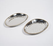 Hand Beaten Silver-Toned Iron Egg-Shaped Trays (Set Of 2)-Qalara-Urbanheer