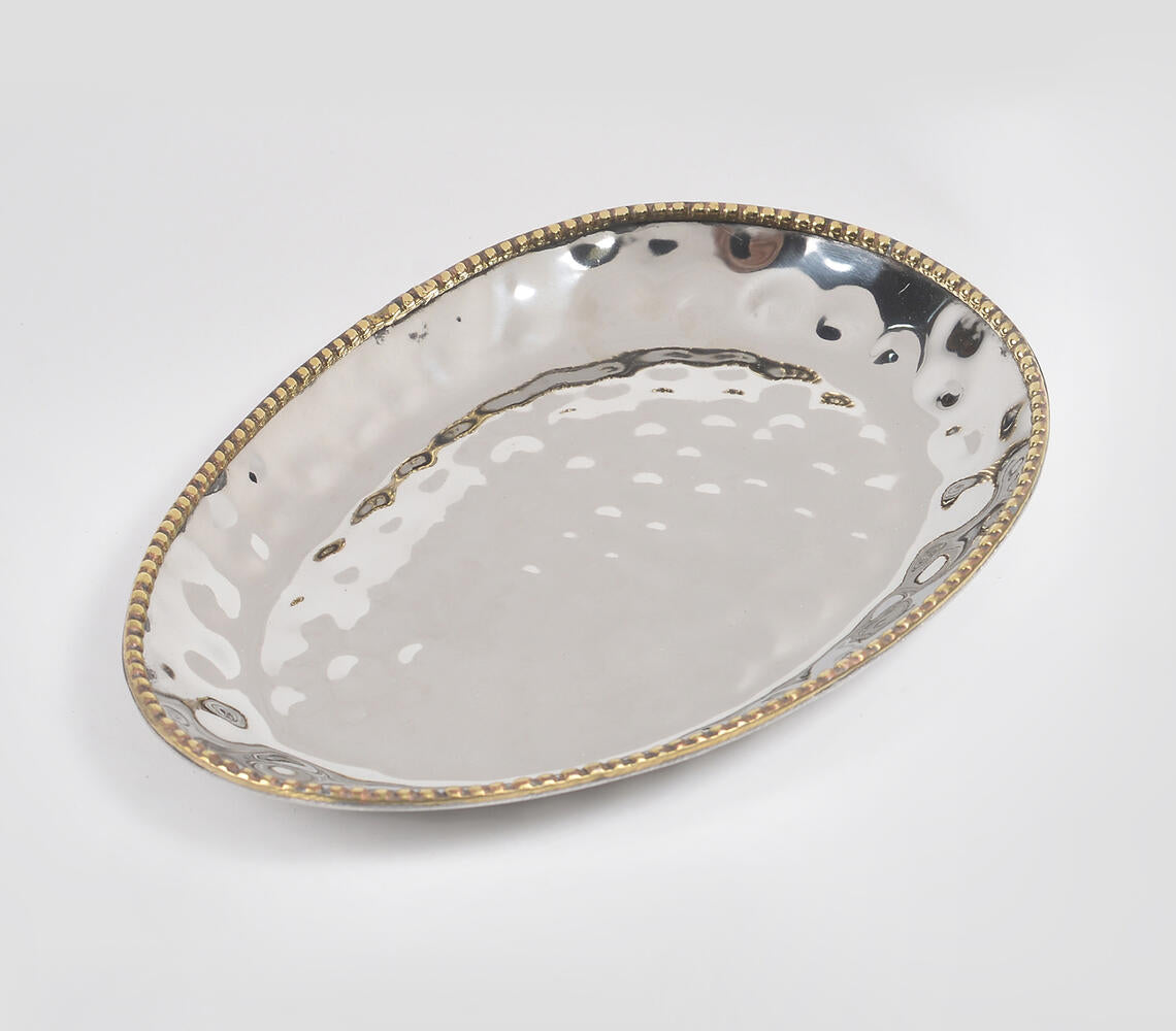 Hand Beaten Silver-Toned Iron Egg-Shaped Trays (Set Of 2)-Qalara-Urbanheer