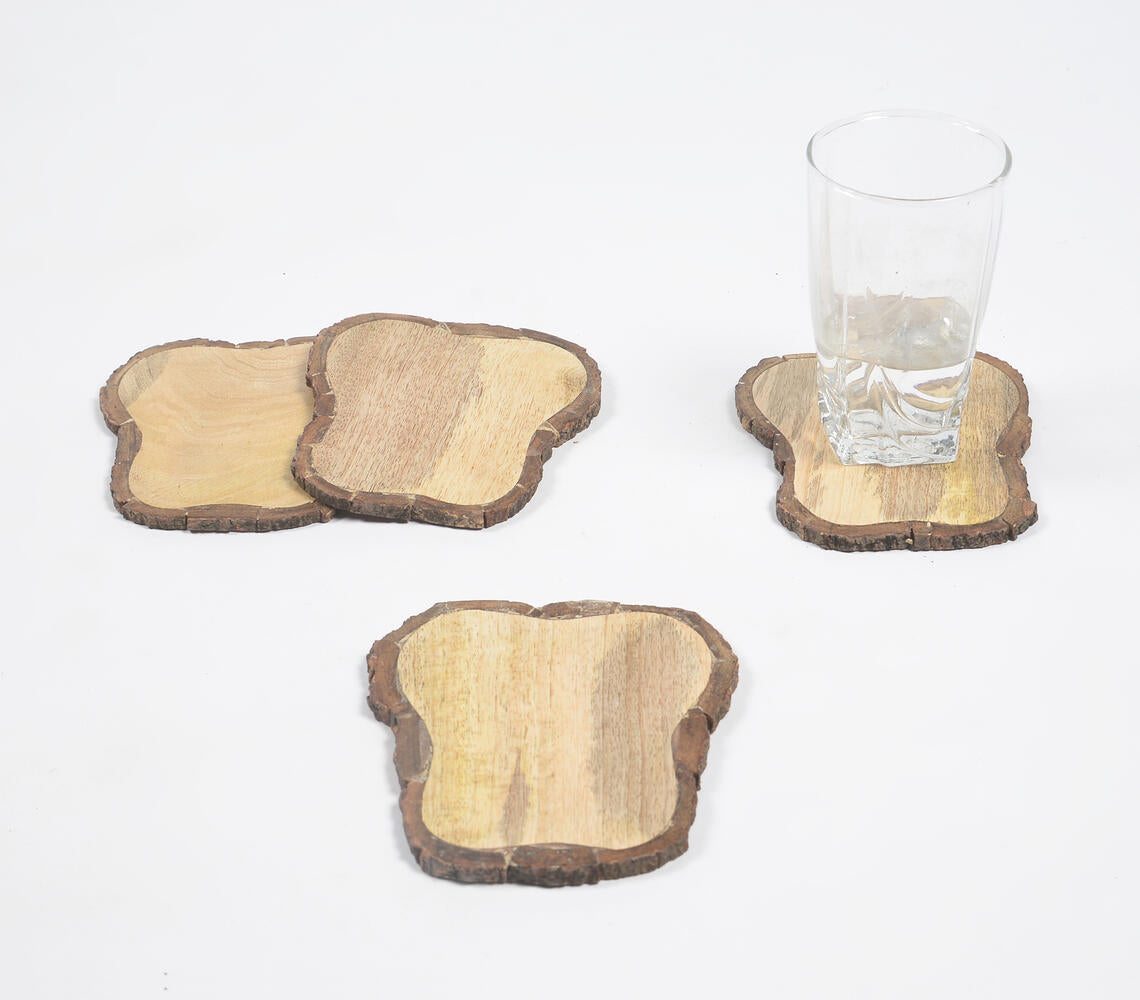 Bread Slice-Shaped Wooden Bark Coasters (Set Of 4)-Qalara-Urbanheer