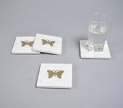Butterfly Inlaid Brass & Marble Coasters (Set Of 4)-Qalara-Urbanheer