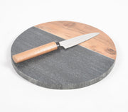 Colorblock Stone & Wood Round Chopping Board-Qalara-Urbanheer