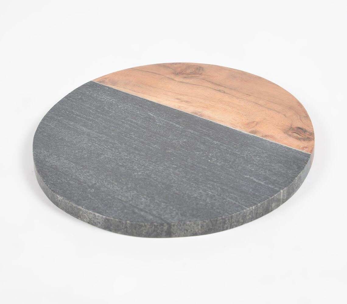 Colorblock Stone & Wood Round Chopping Board-Qalara-Urbanheer