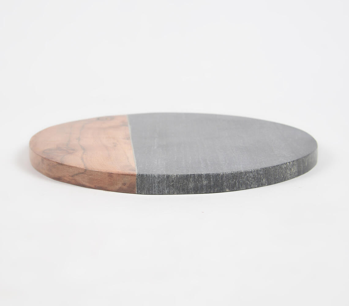 Colorblock Stone & Wood Round Chopping Board-Qalara-Urbanheer