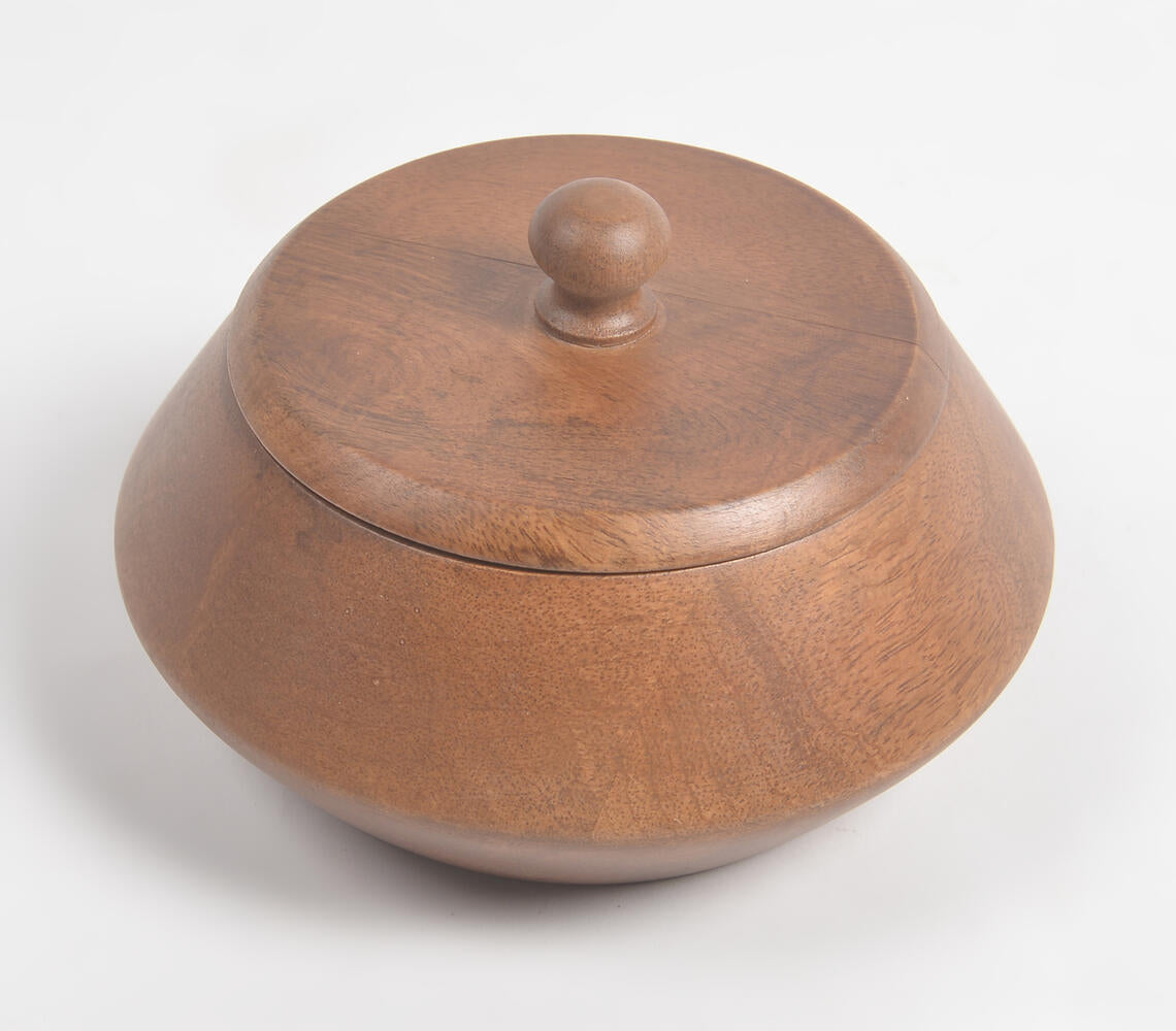 Classic Wooden Serving Bowl With Lid (Small)-Qalara-Urbanheer