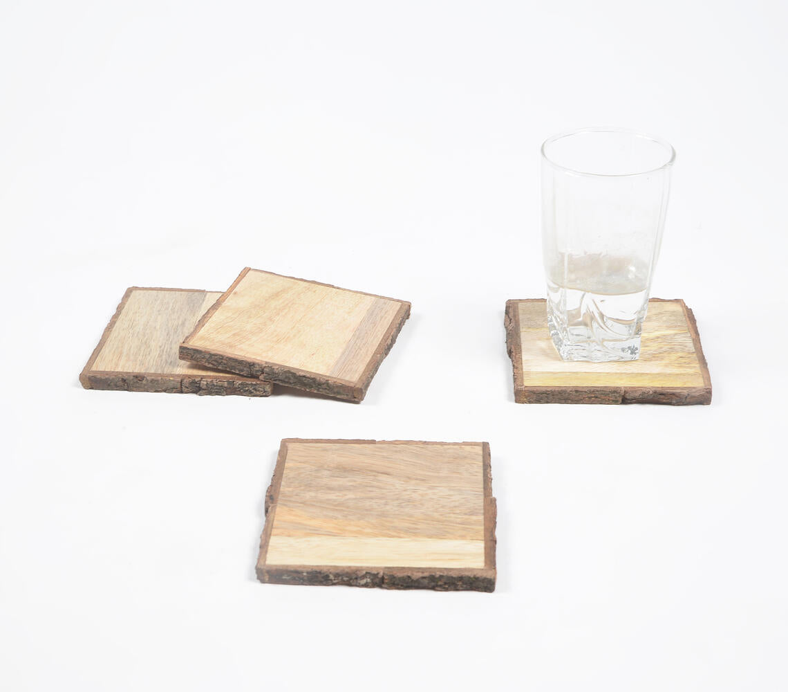 Hand Cut Wooden Bark Coasters (Set Of 4)-Qalara-Urbanheer