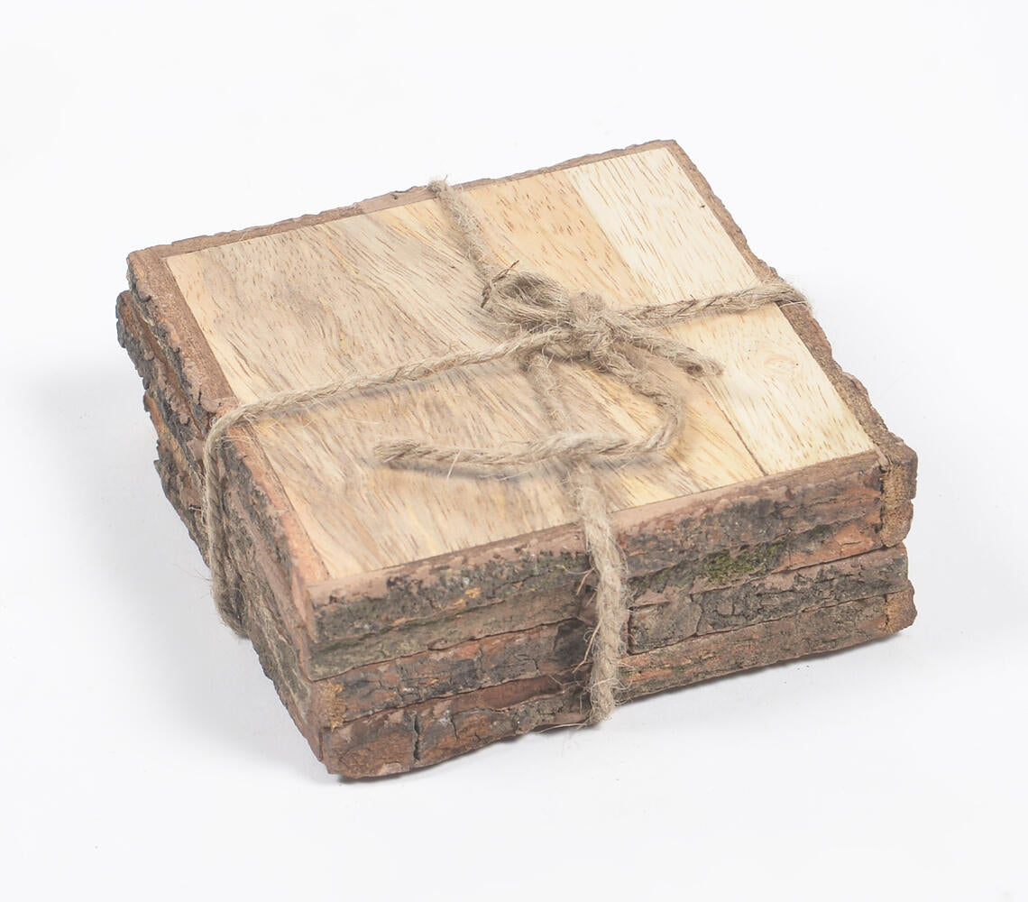 Hand Cut Wooden Bark Coasters (Set Of 4)-Qalara-Urbanheer