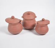 Terracotta Pottery Rice Hot Pots With Lids (Set Of 3)-Qalara-Urbanheer