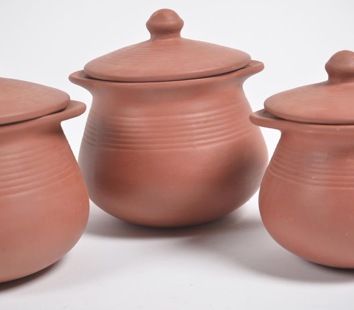 Terracotta Pottery Rice Hot Pots With Lids (Set Of 3)-Qalara-Urbanheer