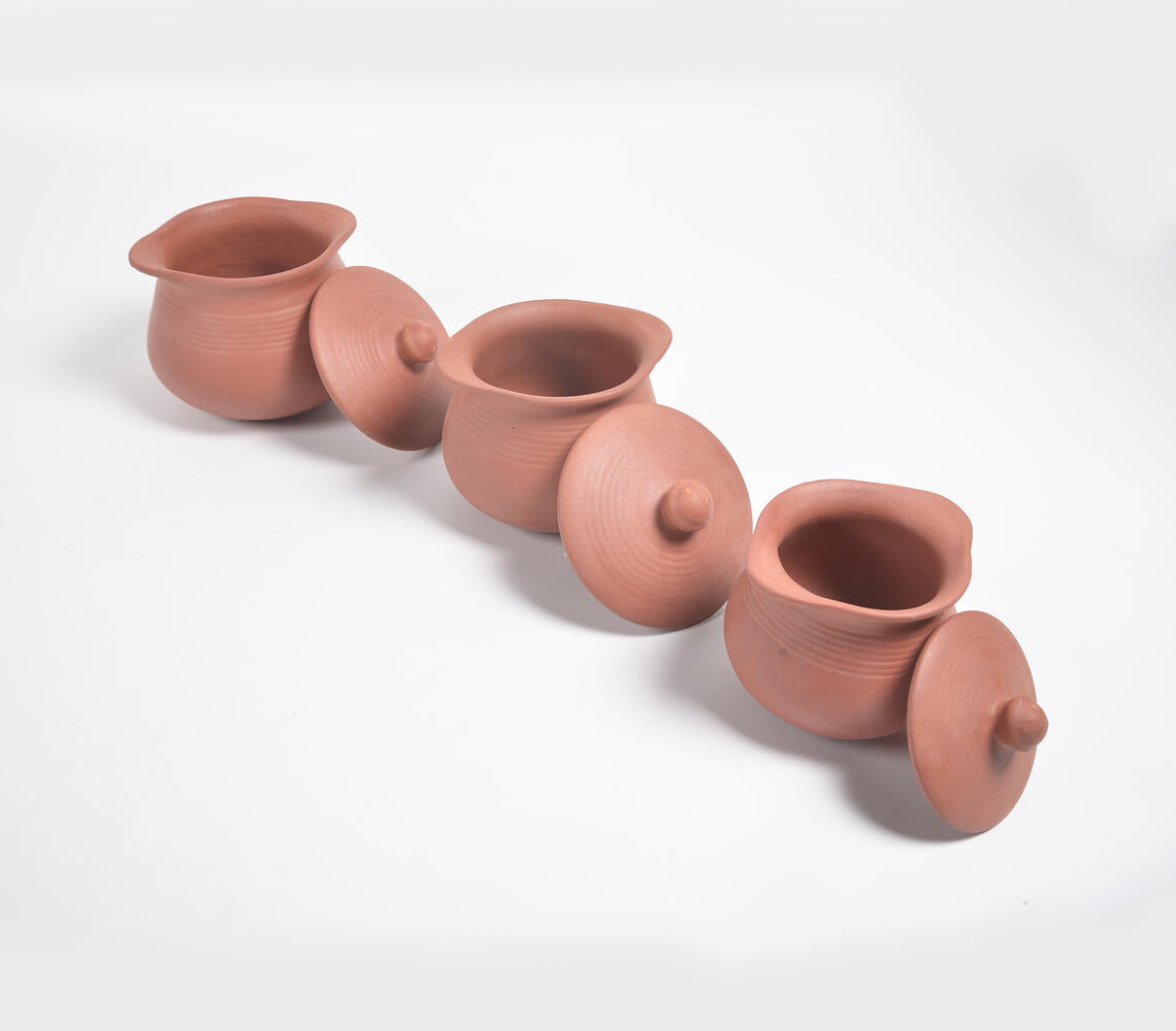 Terracotta Pottery Rice Hot Pots With Lids (Set Of 3)-Qalara-Urbanheer