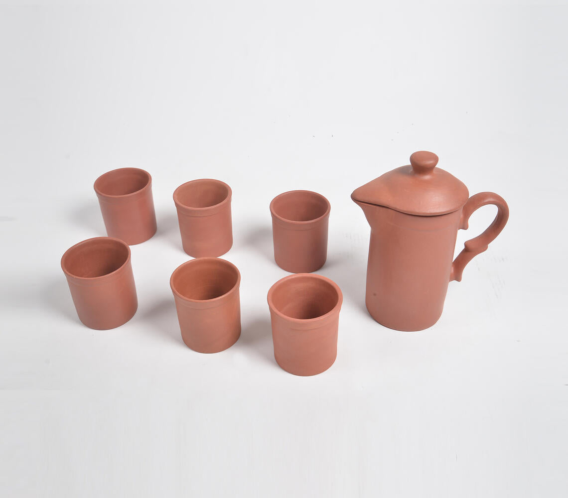 Terracotta Drink Dispenser & Pitchers (Set Of 6 Glasses & 1 Jug)-Qalara-Urbanheer