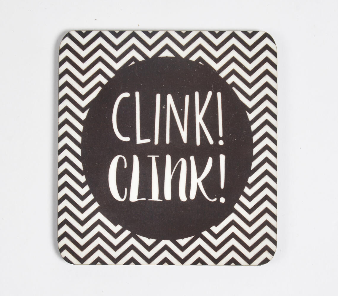 Clink! Clink! Mdf Monochrome Coasters (Set Of 2)-Qalara-Urbanheer