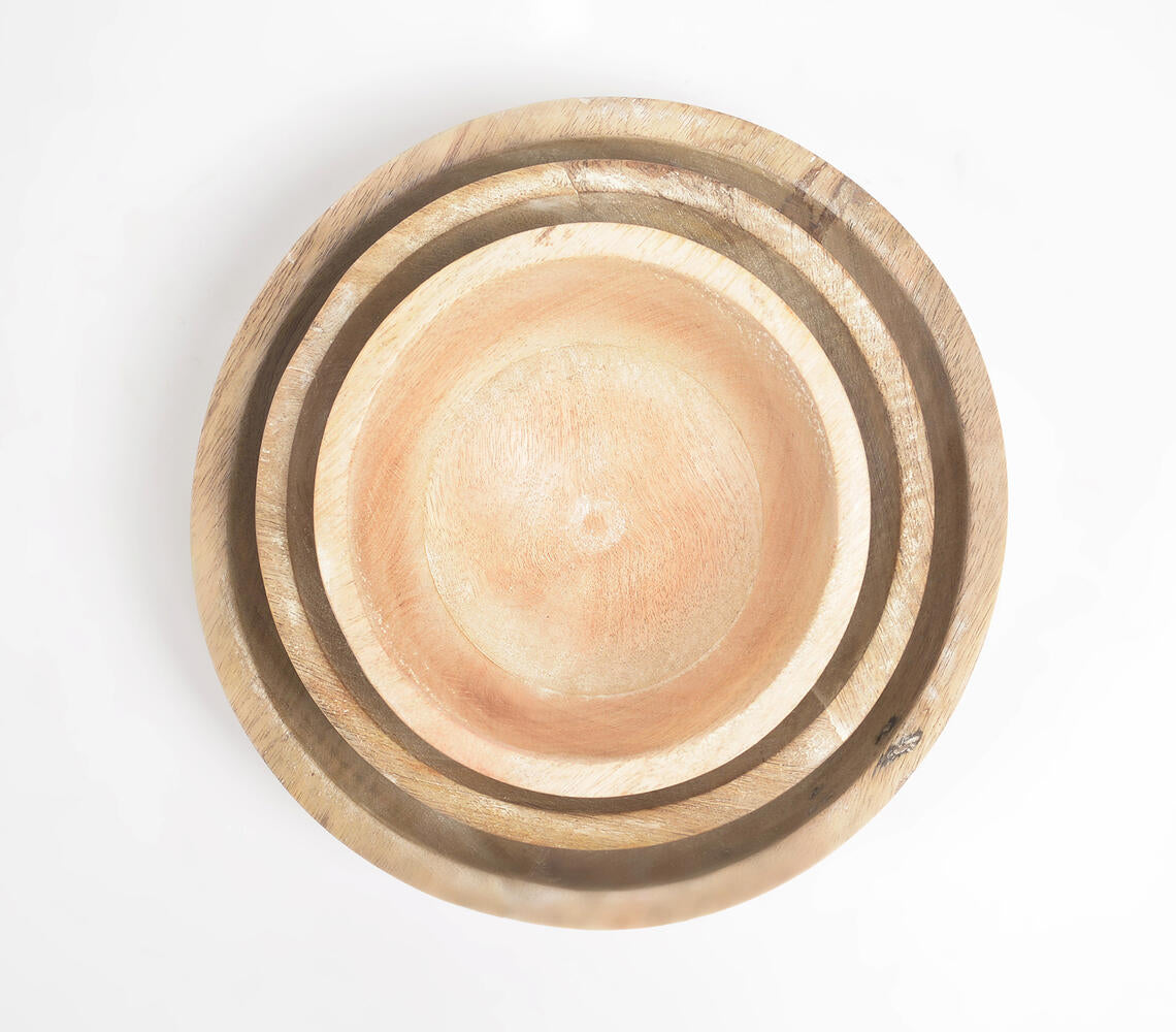 Burnt & Distressed White Wooden Bowls (Set Of 3)-Qalara-Urbanheer