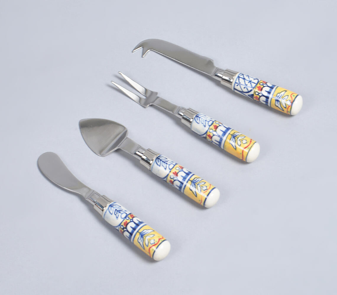 Hand Painted Ceramic & Stainless Steel Botanical Flatware Set-Qalara-Urbanheer