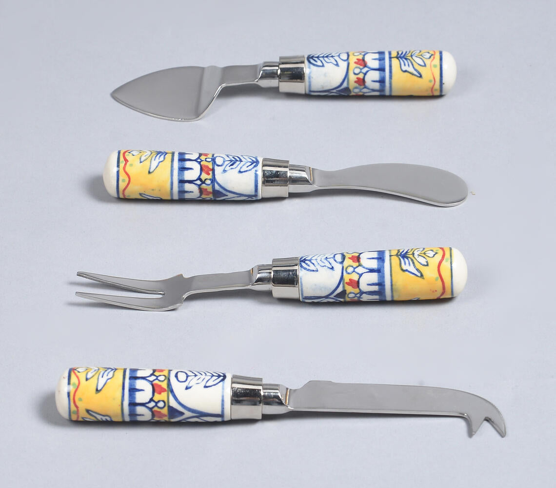 Hand Painted Ceramic & Stainless Steel Botanical Flatware Set-Qalara-Urbanheer