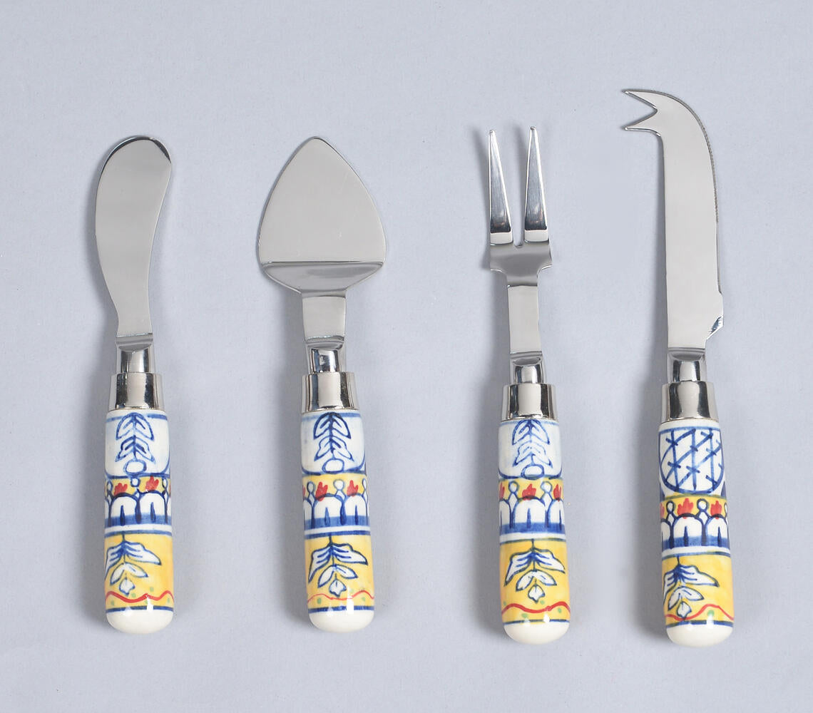 Hand Painted Ceramic & Stainless Steel Botanical Flatware Set-Qalara-Urbanheer
