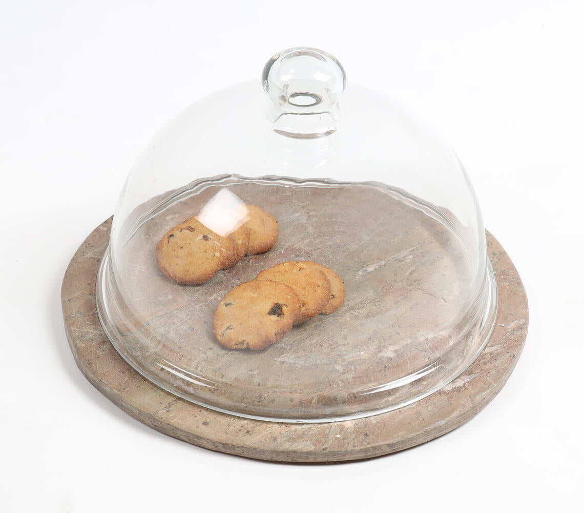 Slate Cake Plate With Glass Dome-Qalara-Urbanheer