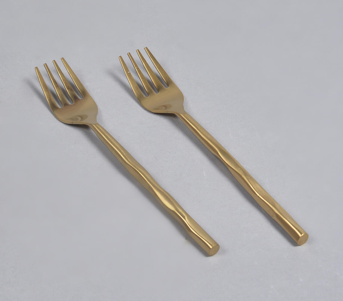 Hand Beaten Champagne Gold Fruit Forks (Set Of 2)-Qalara-Urbanheer