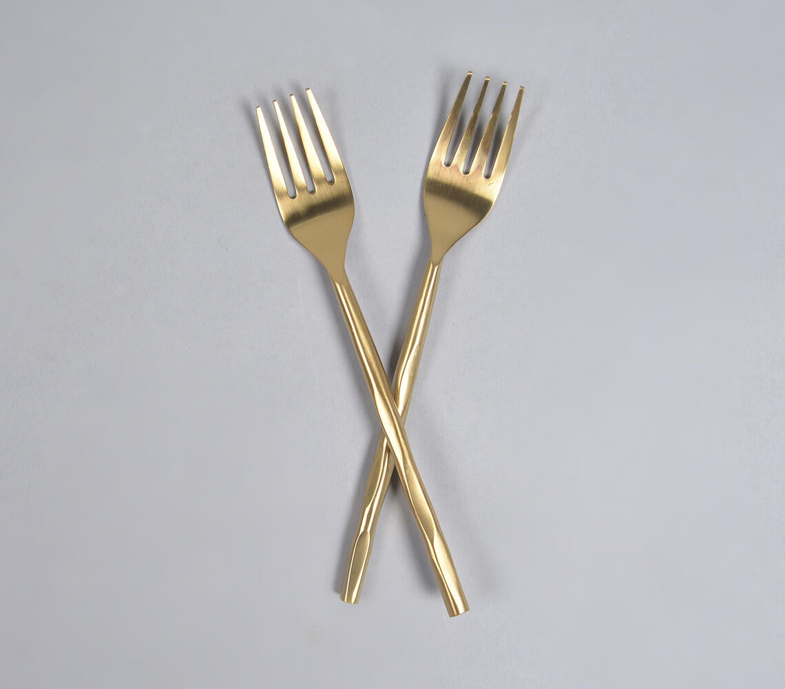 Hand Beaten Champagne Gold Fruit Forks (Set Of 2)-Qalara-Urbanheer