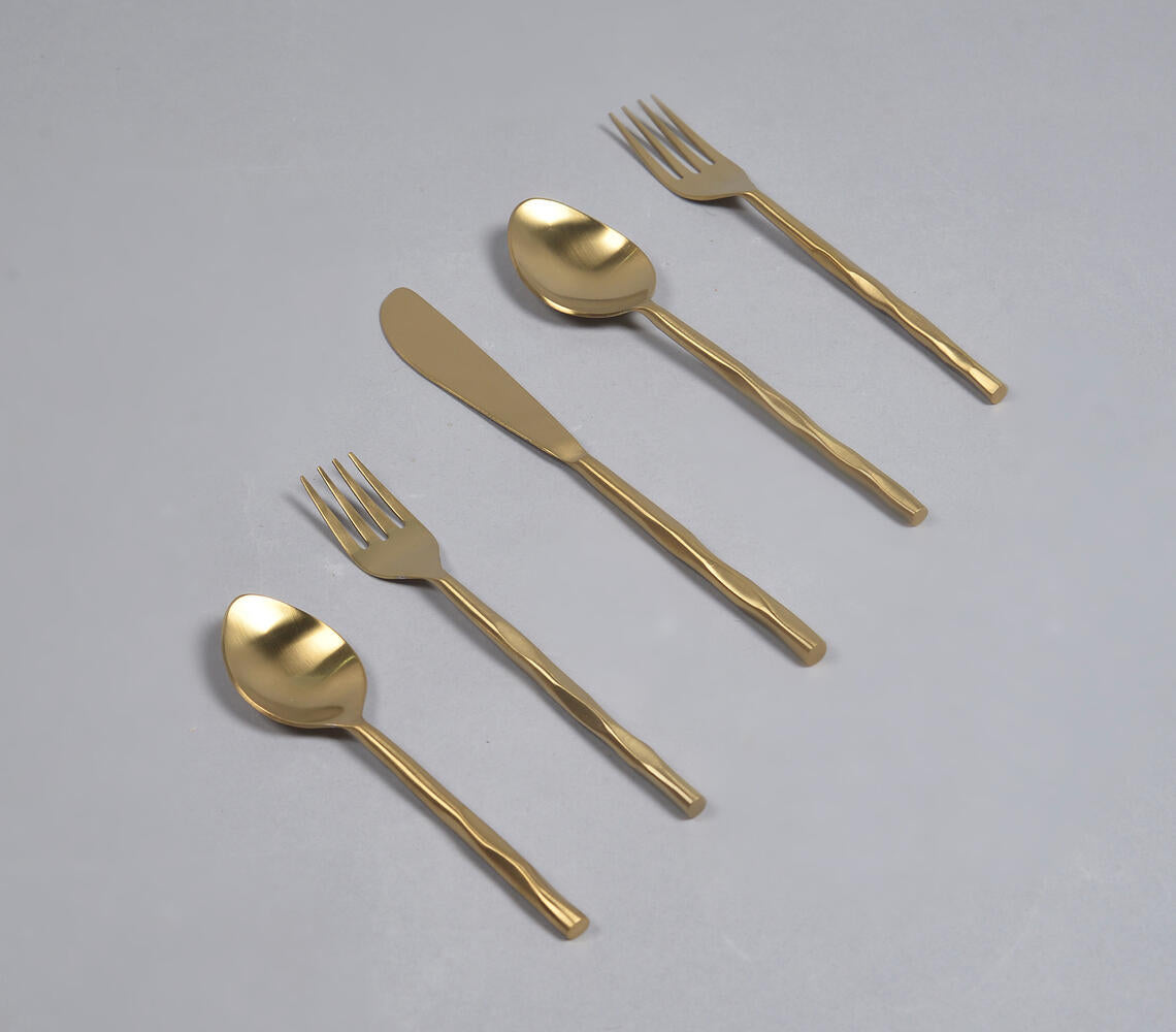 Hand Beaten Champagne Gold Cutlery Set (Set Of 5)-Qalara-Urbanheer