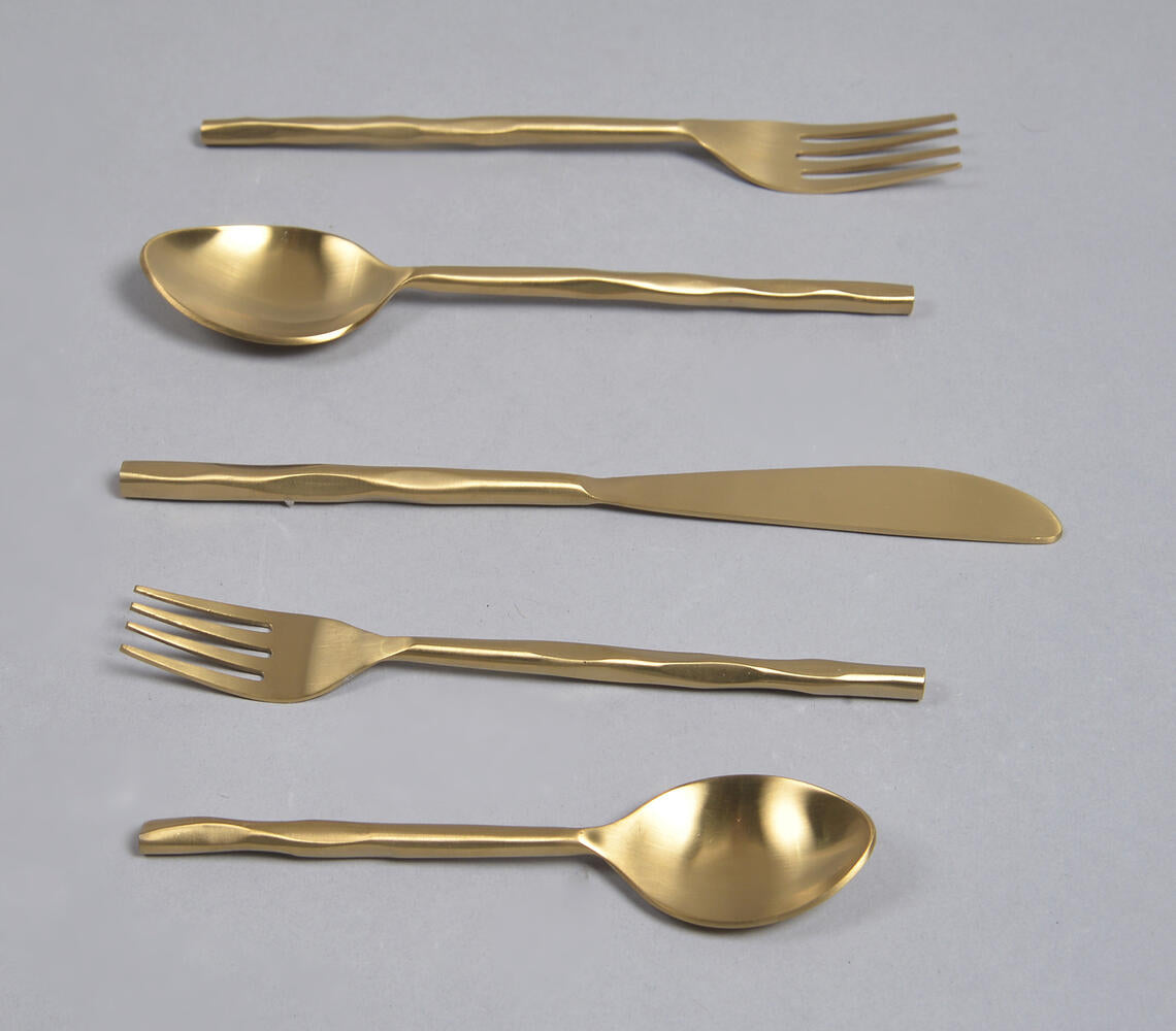Hand Beaten Champagne Gold Cutlery Set (Set Of 5)-Qalara-Urbanheer