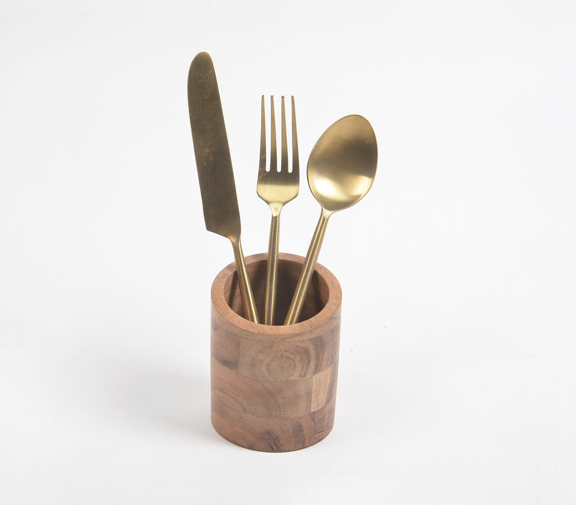 Natural Acacia Wood Cutlery Stand-Qalara-Urbanheer