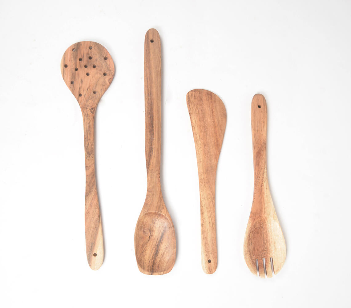 Hand Carved Assorted Acacia Cooking Spoons (Set Of 4)-Qalara-Urbanheer