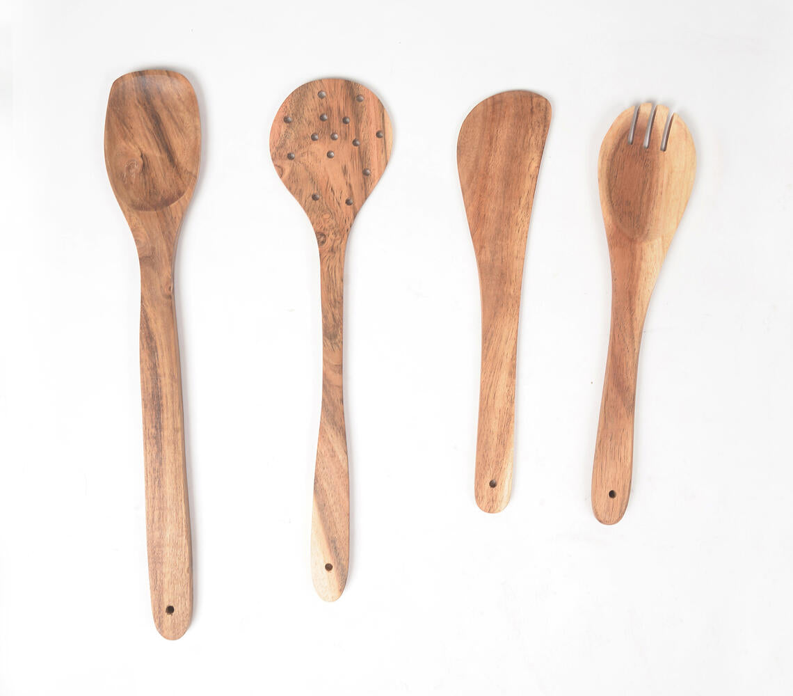 Hand Carved Assorted Acacia Cooking Spoons (Set Of 4)-Qalara-Urbanheer
