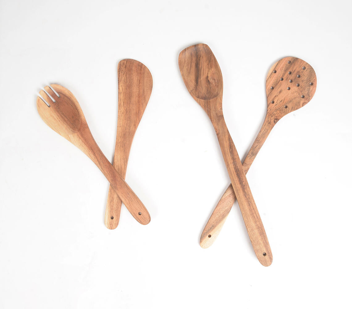 Hand Carved Assorted Acacia Cooking Spoons (Set Of 4)-Qalara-Urbanheer
