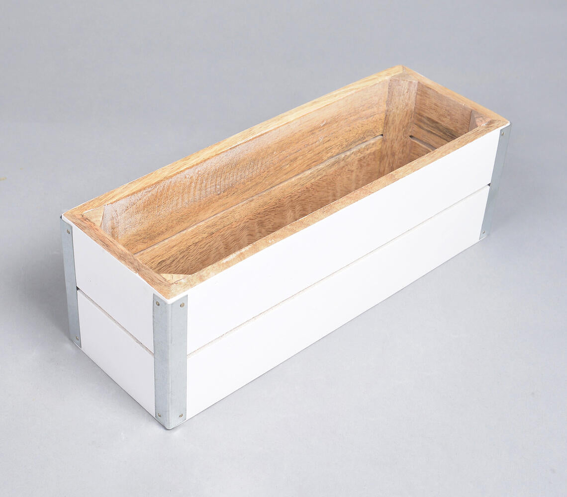 Farmhouse White Raw Mango Wood Storage Box-Qalara-Urbanheer