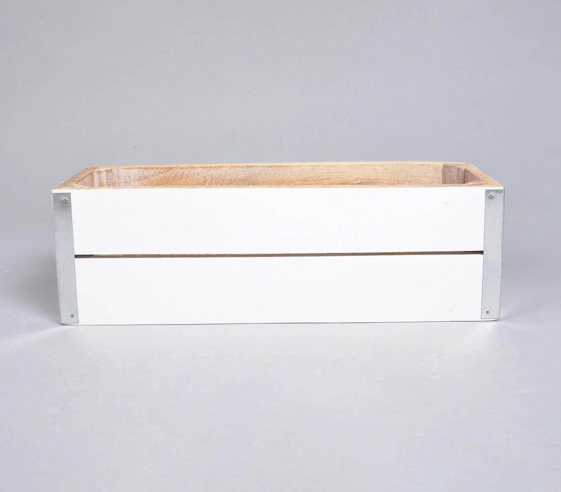 Farmhouse White Raw Mango Wood Storage Box-Qalara-Urbanheer