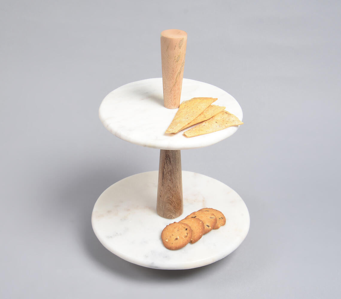 Fusion Mango Wood & Marble Cake Stand-Qalara-Urbanheer