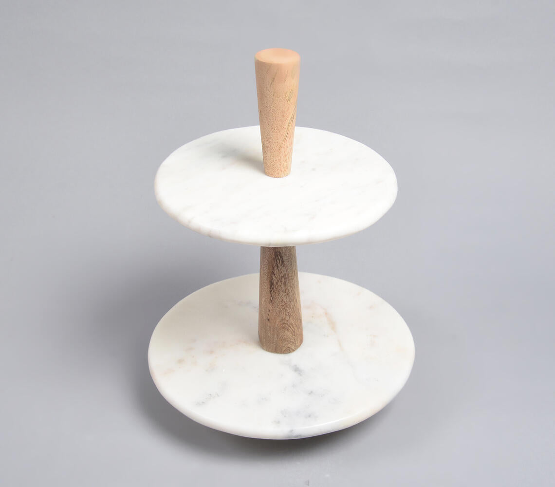 Fusion Mango Wood & Marble Cake Stand-Qalara-Urbanheer