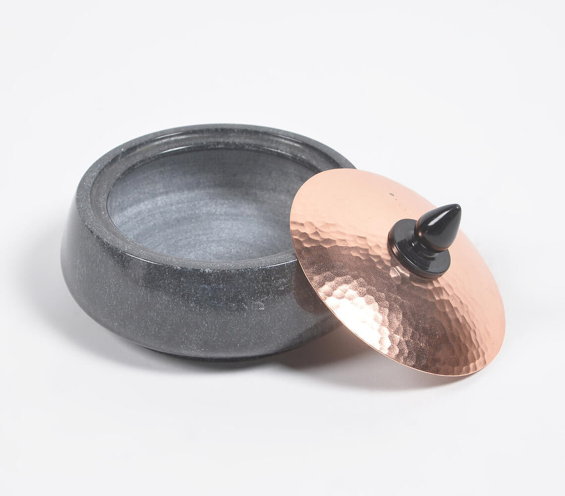 Noir Marble Trinket Box With Copper Lid-Qalara-Urbanheer