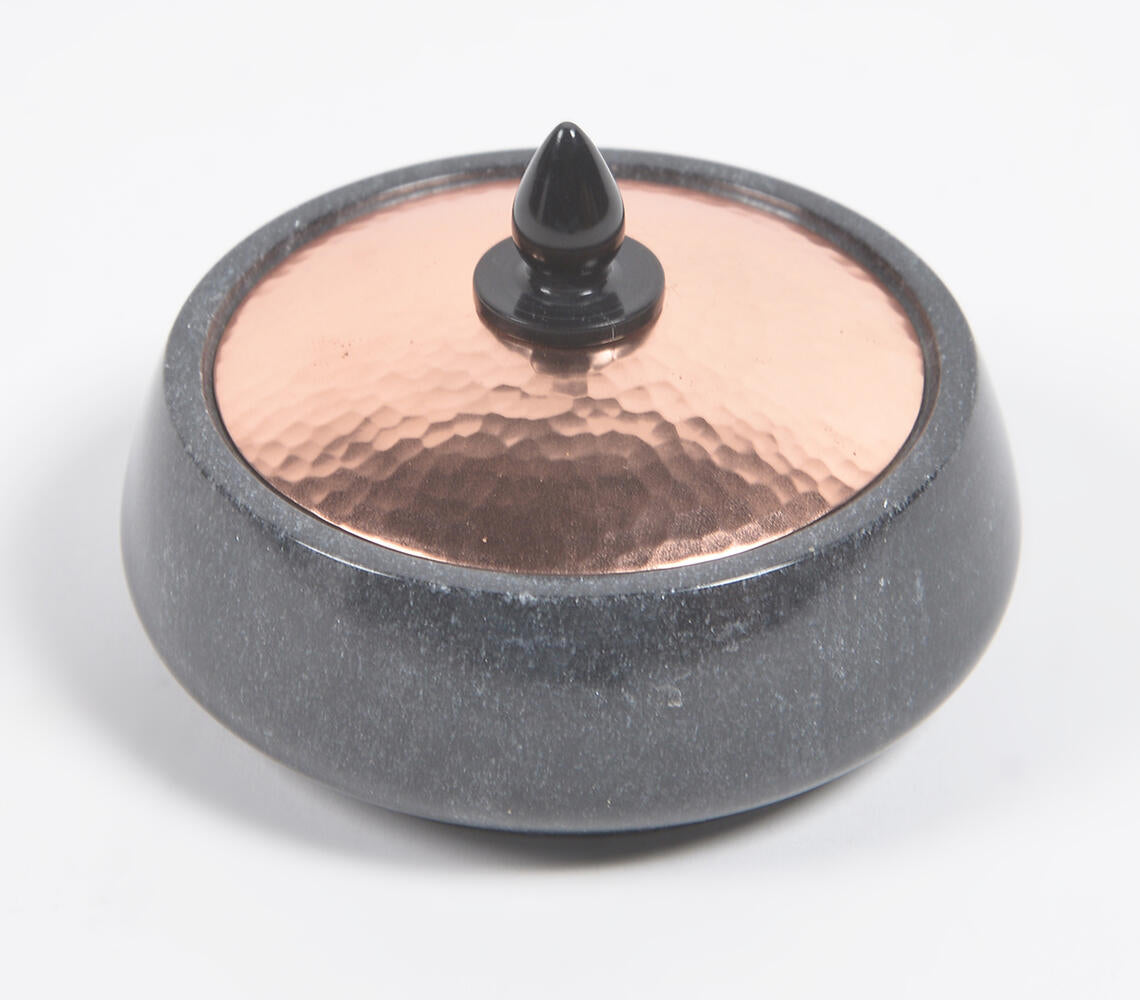 Noir Marble Trinket Box With Copper Lid-Qalara-Urbanheer