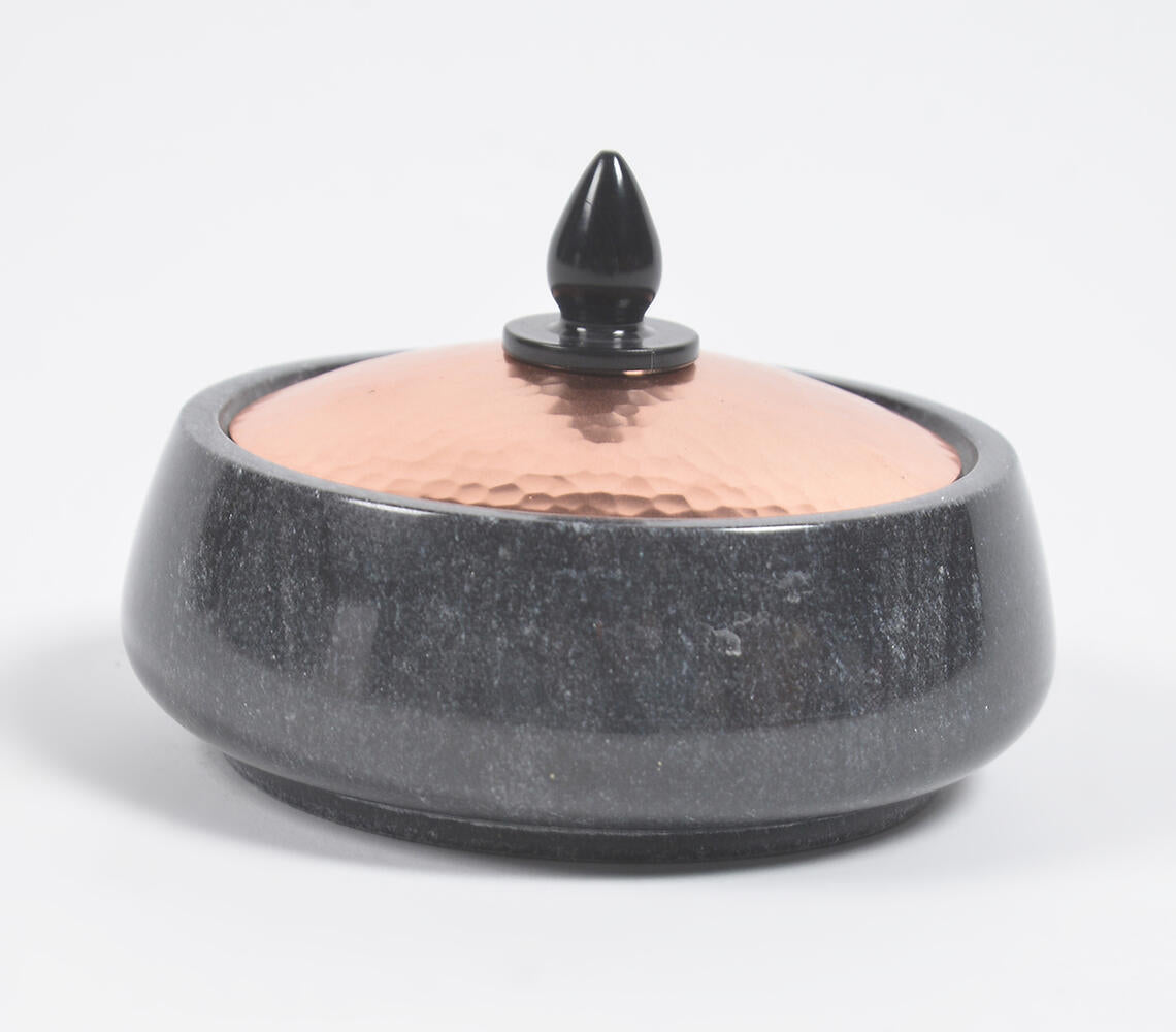 Noir Marble Trinket Box With Copper Lid-Qalara-Urbanheer