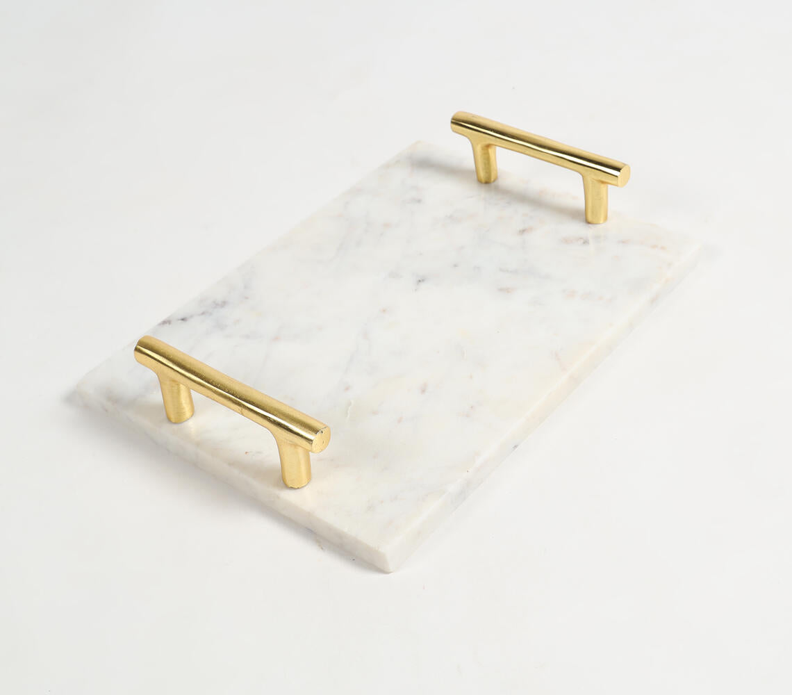 Classic Marble Tray With Metallic Handles-Qalara-Urbanheer