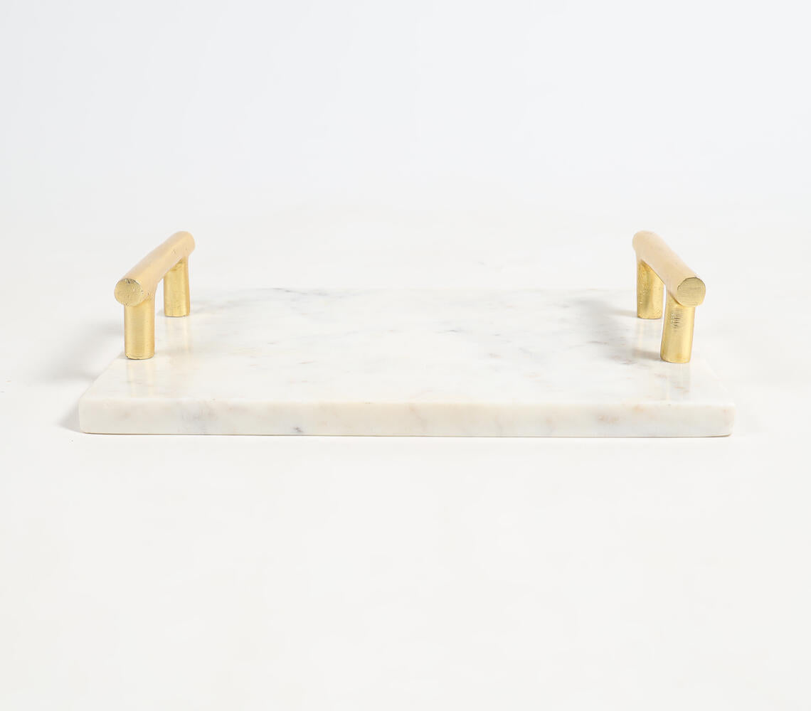 Classic Marble Tray With Metallic Handles-Qalara-Urbanheer