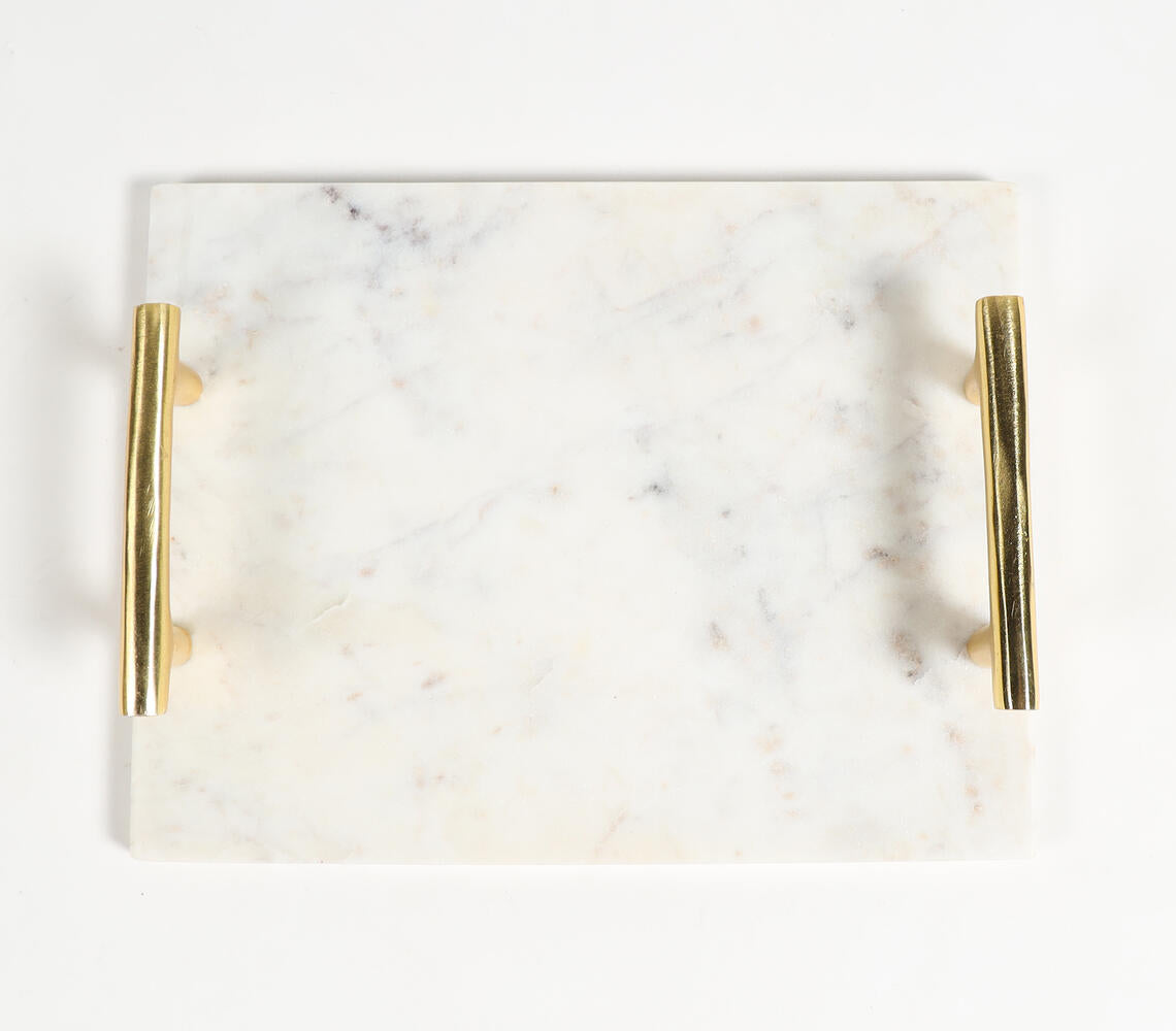 Classic Marble Tray With Metallic Handles-Qalara-Urbanheer