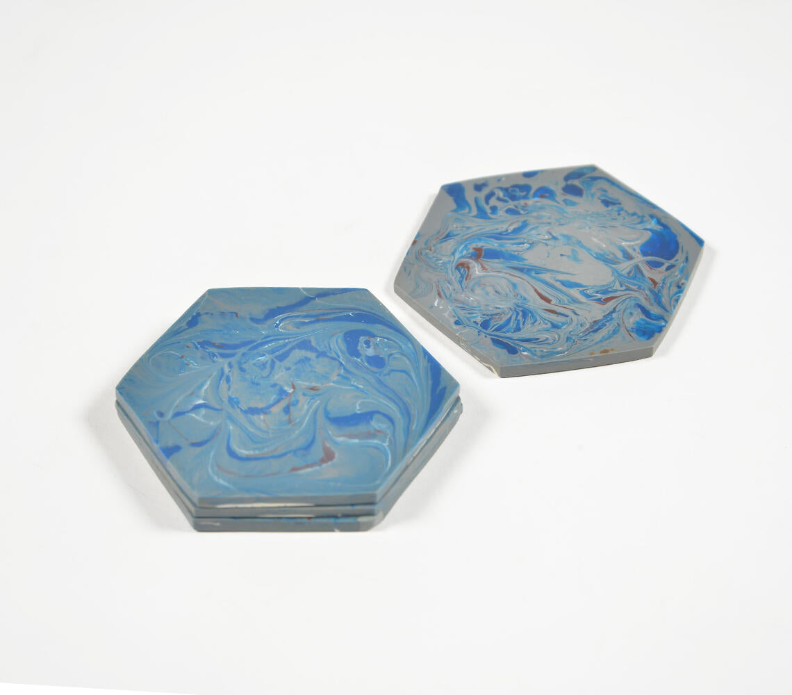 Hexagon Splashy Stone Coasters (Set Of 4)-Qalara-Urbanheer