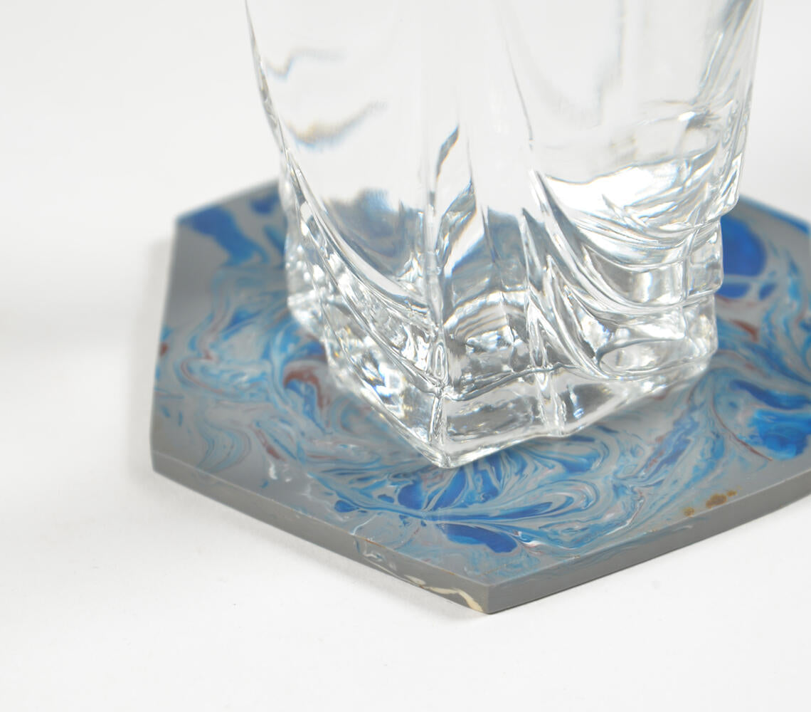 Hexagon Splashy Stone Coasters (Set Of 4)-Qalara-Urbanheer