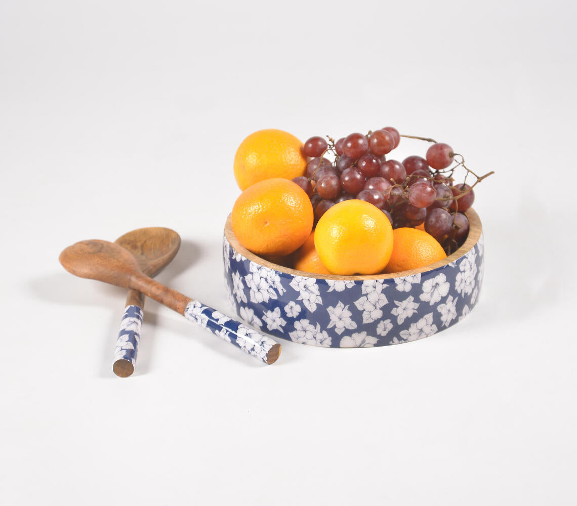 Hibiscus Enamelled Bowl & Servers Set-Qalara-Urbanheer