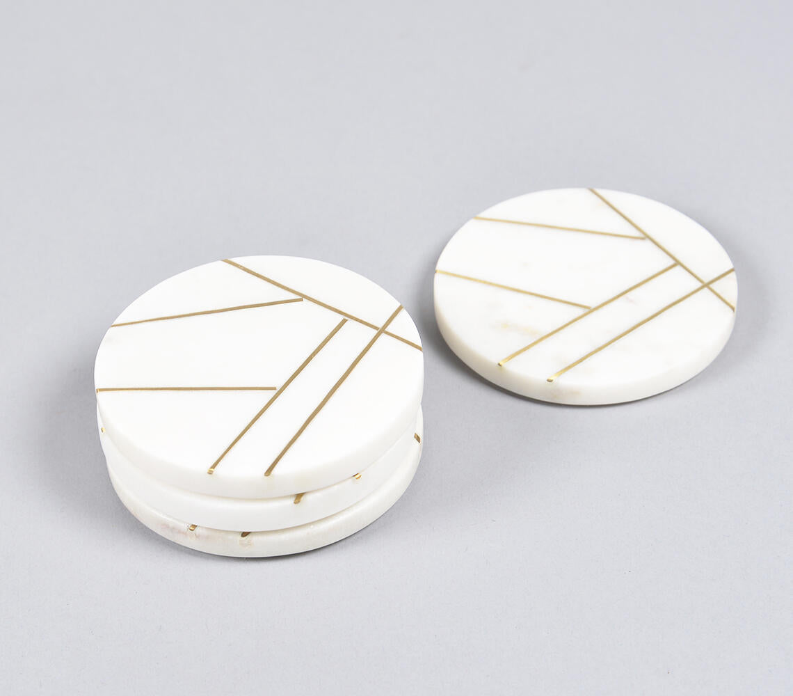 Brass Inlaid Marble Coasters (Set Of 4)-Qalara-Urbanheer