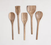 Hand Carved Acacia Wood Assorted Cooking Spoons (Set Of 5)-Qalara-Urbanheer