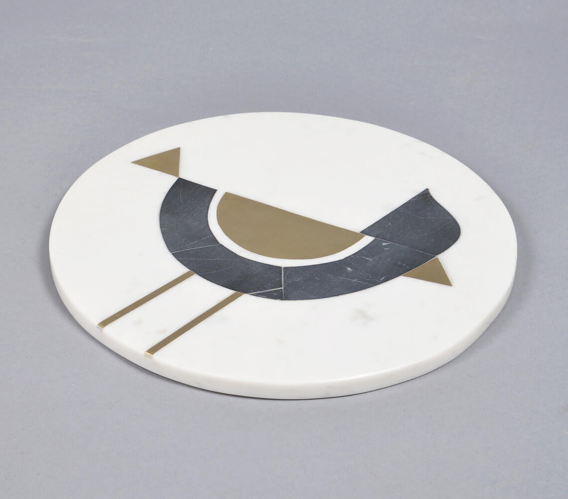 Bird Inlaid Marble & Brass Charcuterie Board-Qalara-Urbanheer