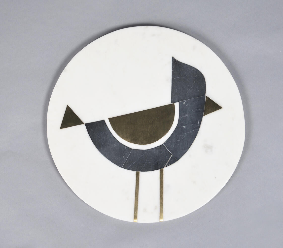 Bird Inlaid Marble & Brass Charcuterie Board-Qalara-Urbanheer