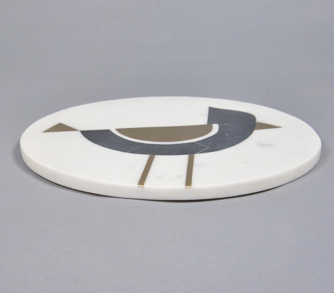 Bird Inlaid Marble & Brass Charcuterie Board-Qalara-Urbanheer