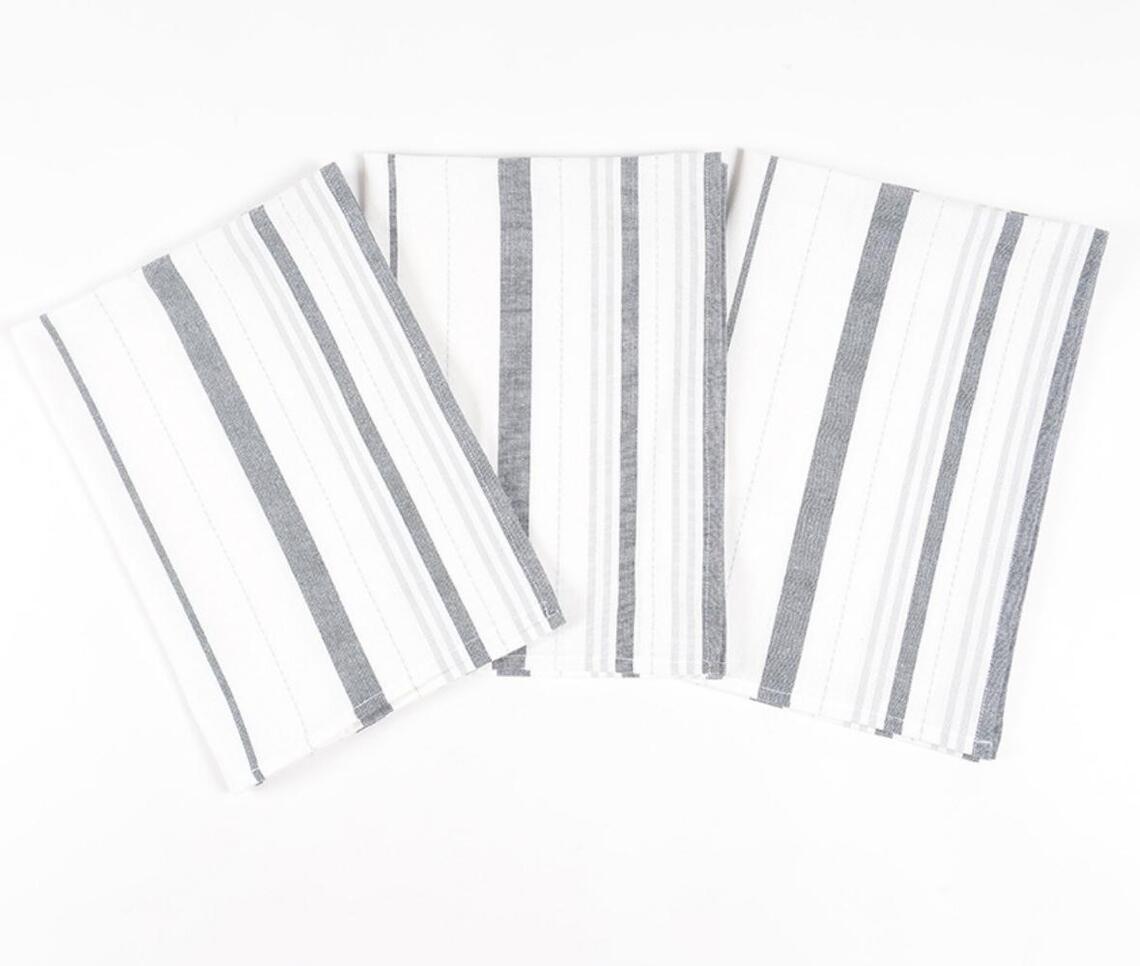 Handwoven Striped Kitchen Towels (Set Of 3) Q1-Qalara-Urbanheer