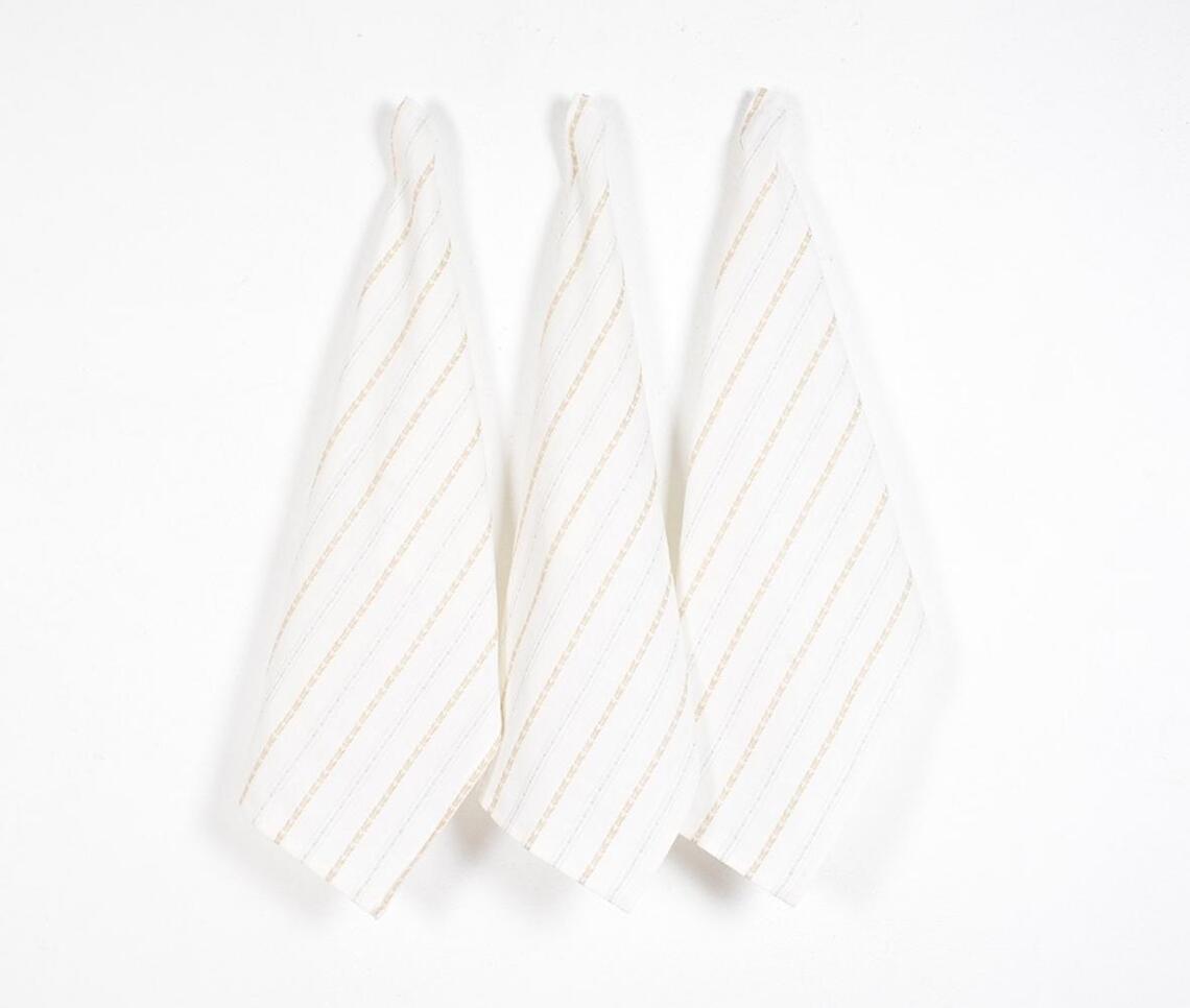 Neutral Handloom Kitchen Towels (Set Of 3)-Qalara-Urbanheer