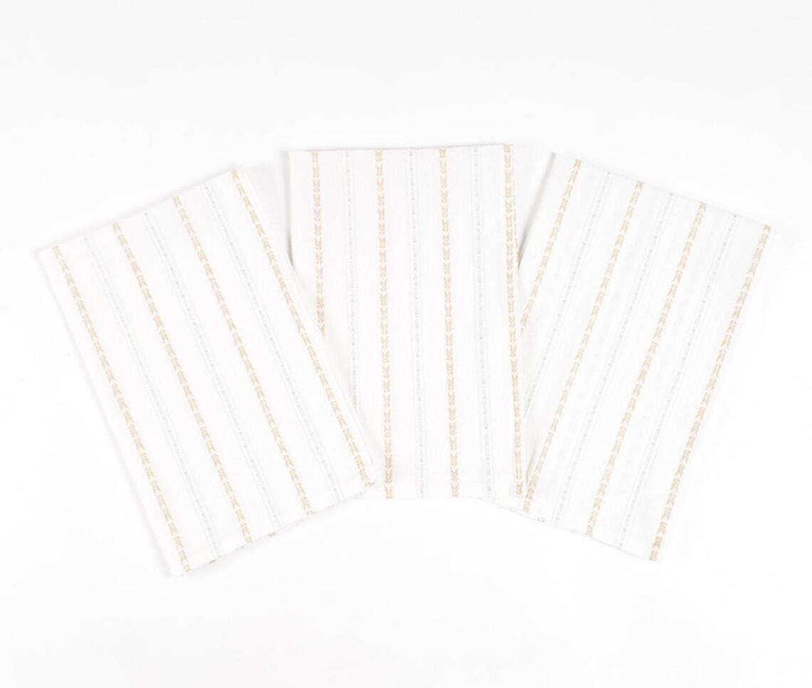 Neutral Handloom Kitchen Towels (Set Of 3)-Qalara-Urbanheer